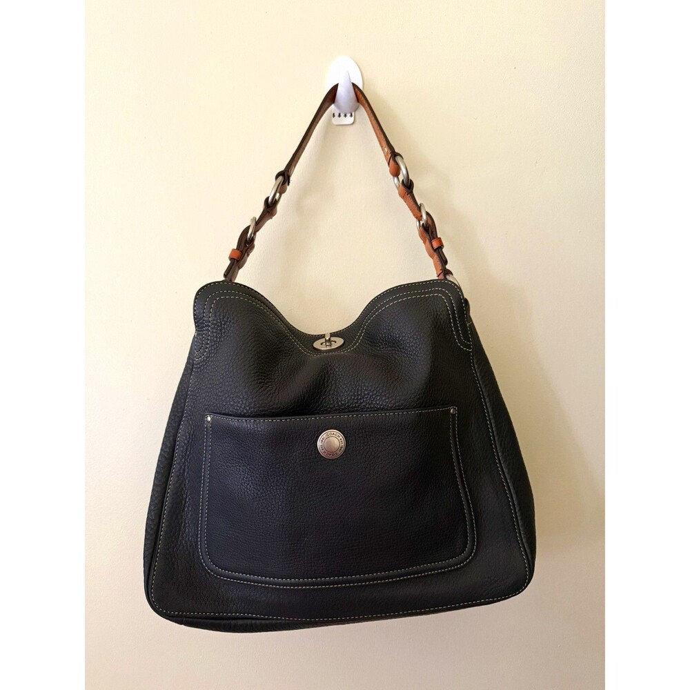 Coach Chelsea Pebbled Hobo Shoulder Bag Turn Lock Silver Hardware Brown Strap